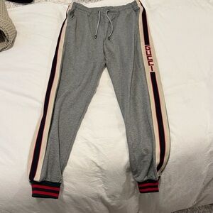 Gucci Gray Sweatpants with Red and Black Stripes